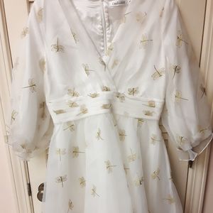 White Gold Embroidered DragonFly Boho Fairy Dress